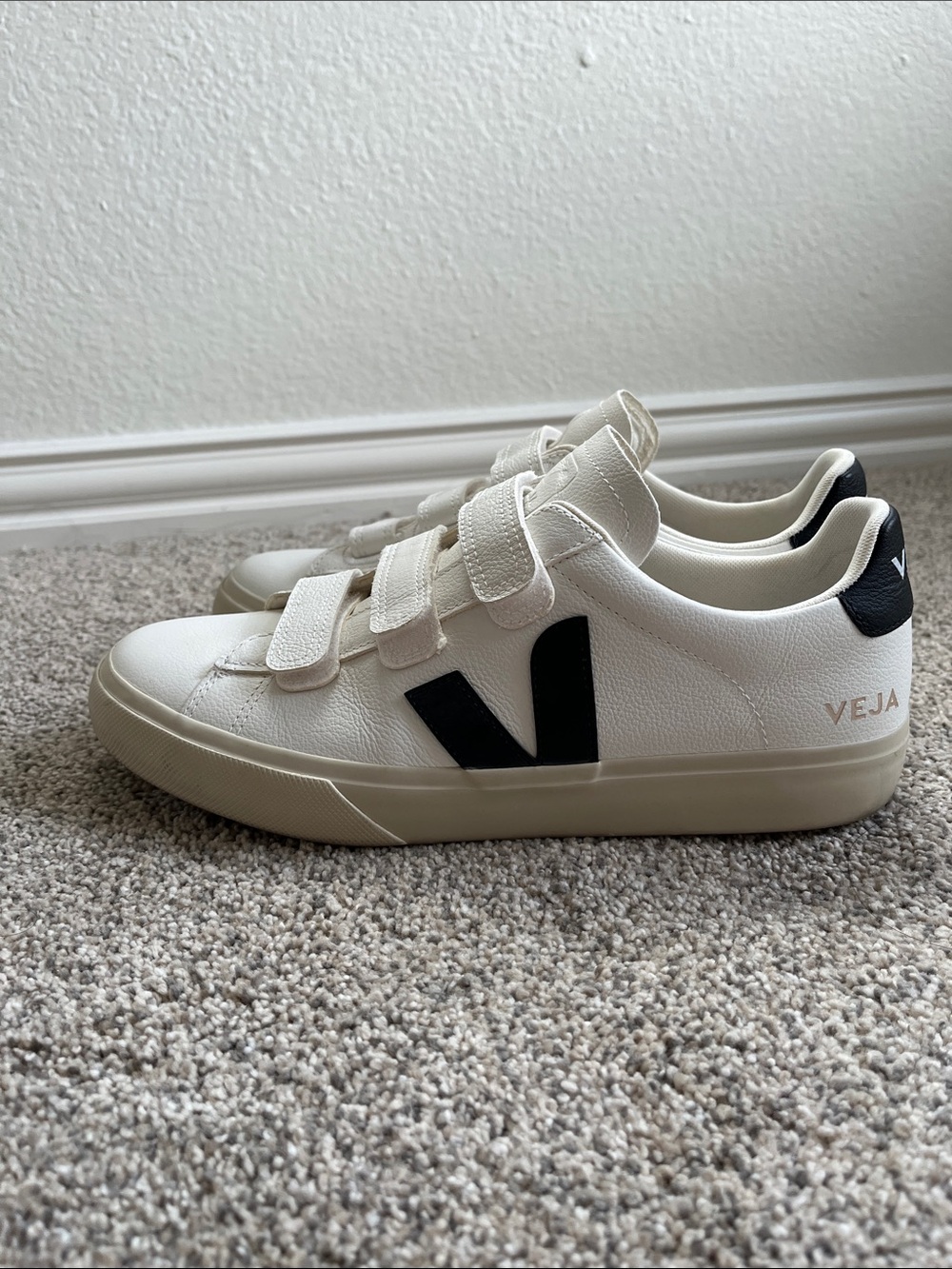 Veja White Sneakers with Black V - Triple Velcro Straps - Picture 6 of 8